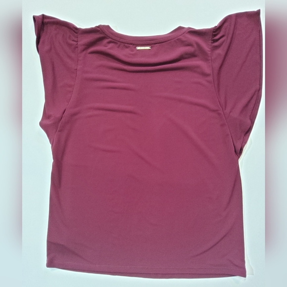 Michael Kors Womens Blouse Size Small Maroon Red Short Flutter Sleeve Career Top - Picture 6 of 8